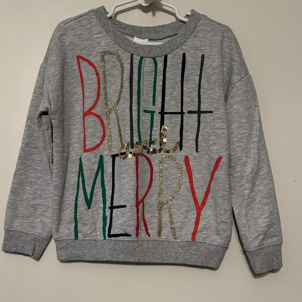 Gymboree Girls Merry And Bright Christmas Sweatshirt Gray Sequin Size 5 6 Small